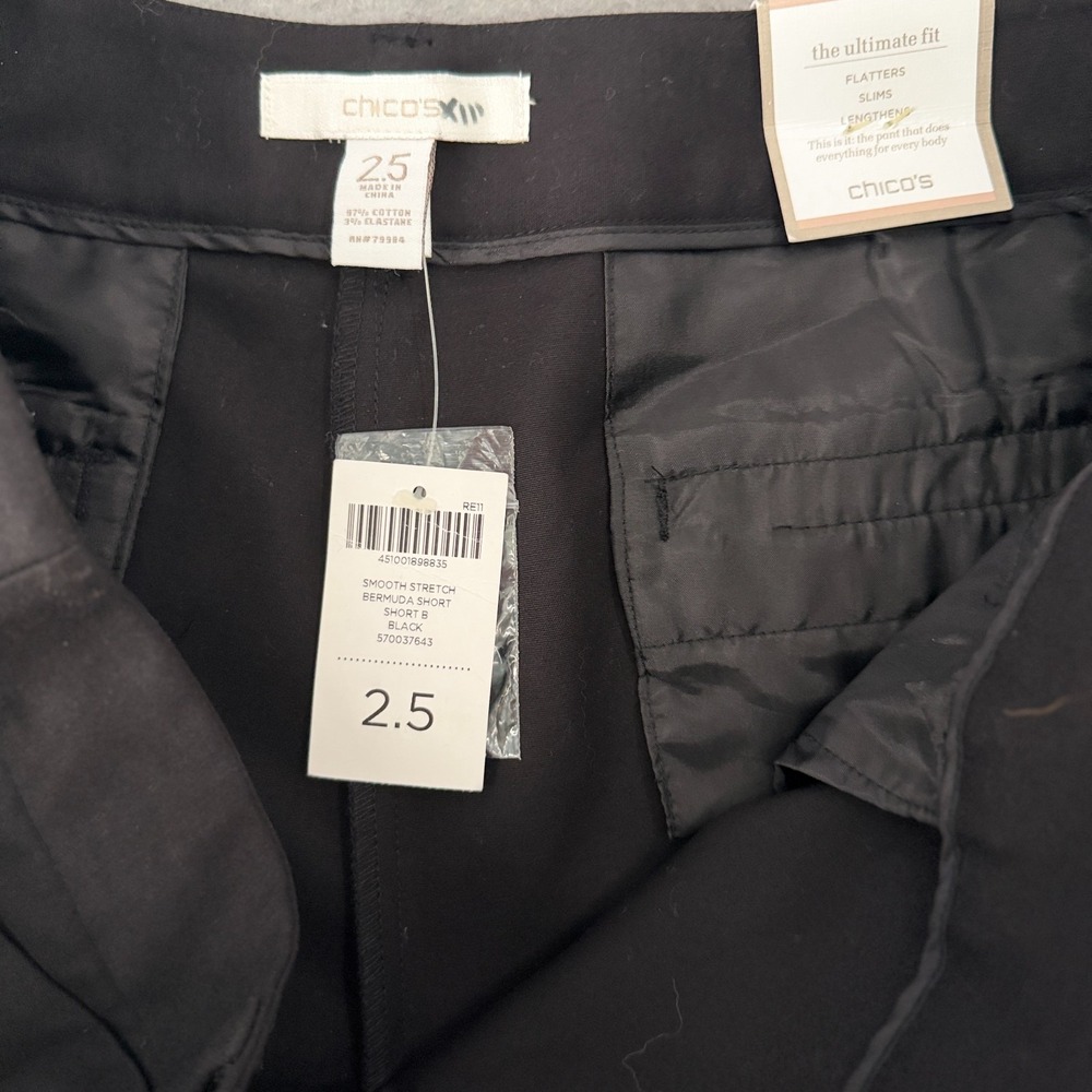 Chico's Size 2.5 L/14 Chino Shorts Bermuda Smooth Stretch Ultimate Fit Black NWT - Picture 9 of 11